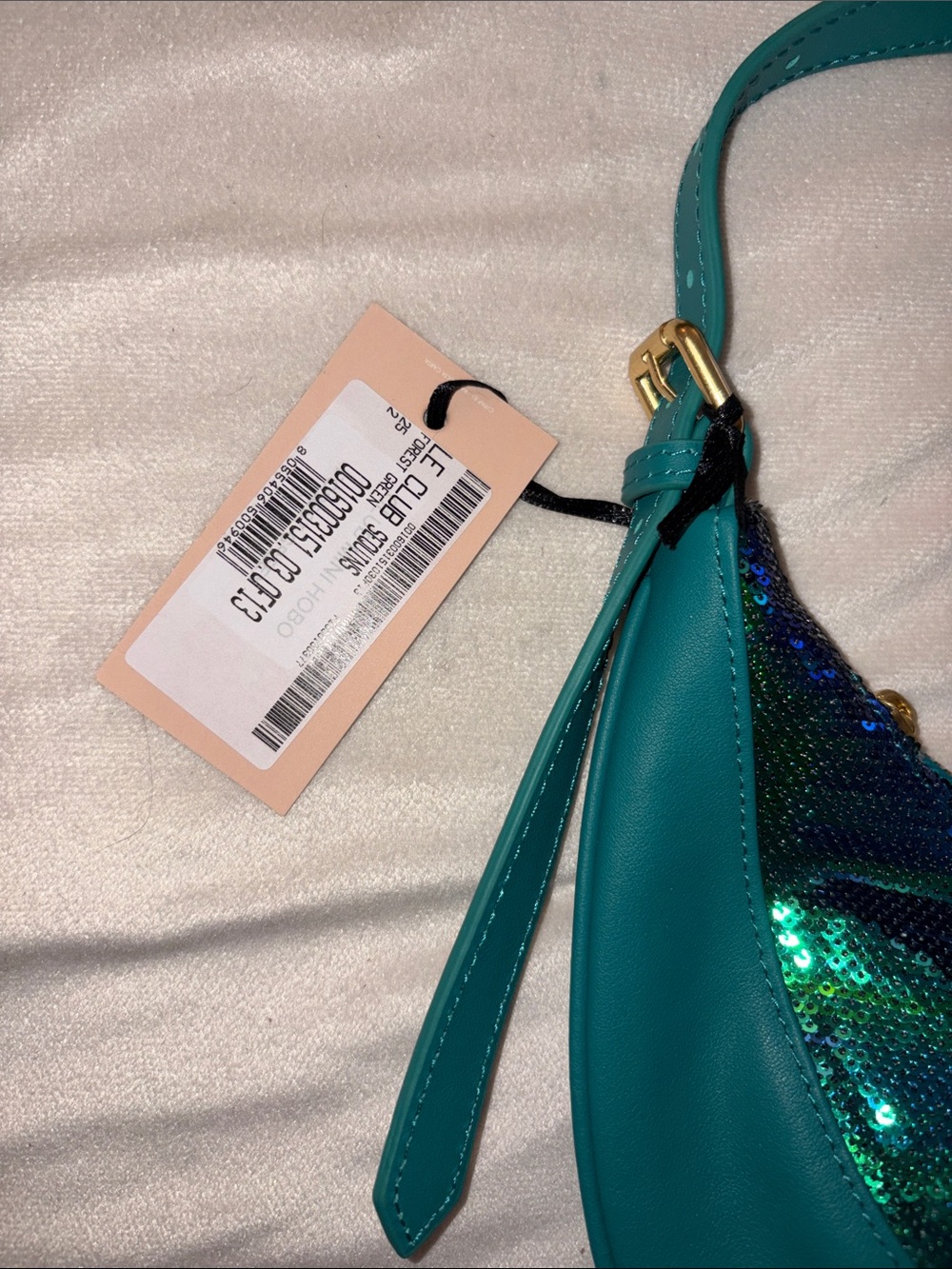 NWT VOILE BLANCHE CLUB Forest Green and Blue Sequins Shoulder Bag - Picture 5 of 10